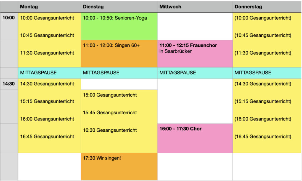 Kursplan und Stundenplan